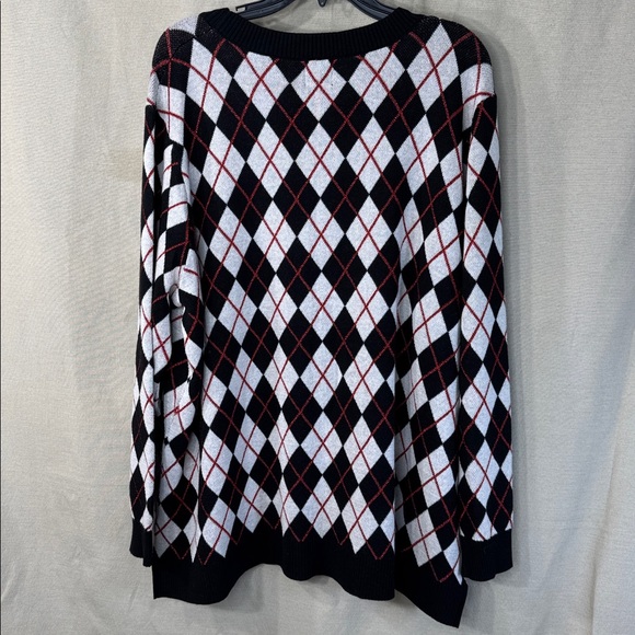 Hearts of Palm 2X Argyle Sweater - Black, White, and Red Crew Neck - Picture 7 of 12